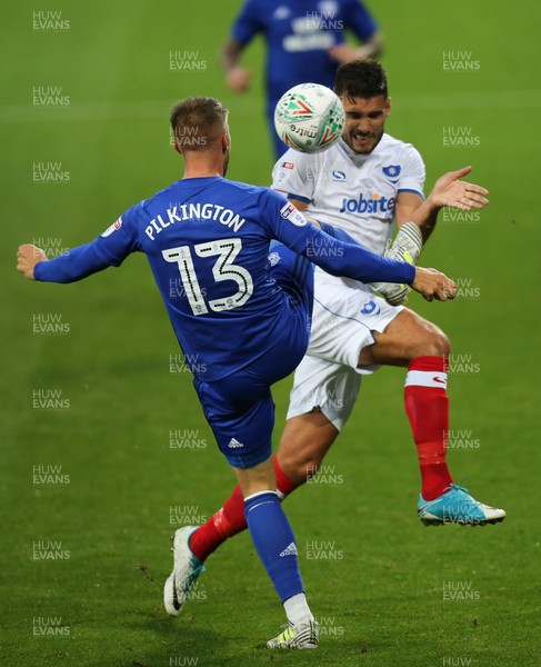 080817 - Cardiff City v Portsmouth, Carabao Cup, Round 1 - Anthony Pilkington of Cardiff City is challenged by Gareth Evans of Portsmouth