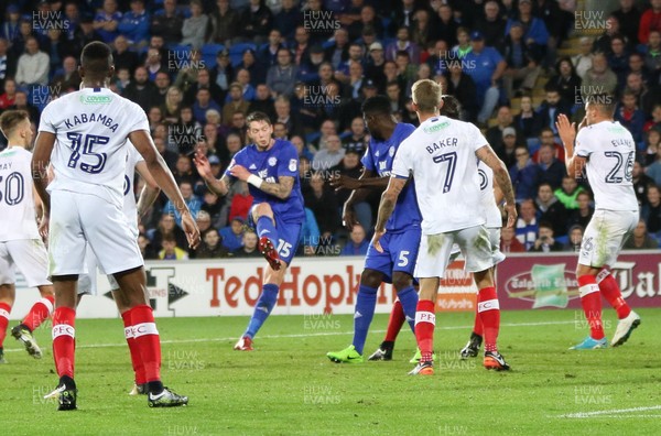 080817 - Cardiff City v Portsmouth, Carabao Cup, Round 1 - Greg Halford of Cardiff City shots to score Cardiff's second goal