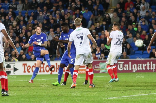 080817 - Cardiff City v Portsmouth, Carabao Cup, Round 1 - Greg Halford of Cardiff City shots to score Cardiff's second goal