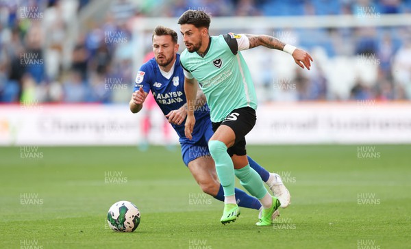 090822 - Cardiff City v Portsmouth, EFL Carabao Cup - Owen Dale of Portsmouth takes on Joe Ralls of Cardiff City