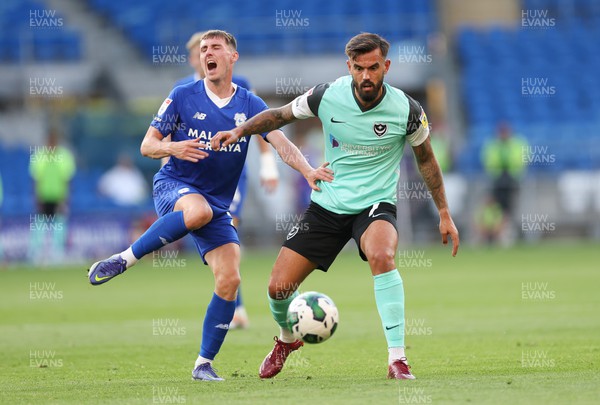 090822 - Cardiff City v Portsmouth, EFL Carabao Cup - Gavin Whyte of Cardiff City challenges Marlon Pack of Portsmouth