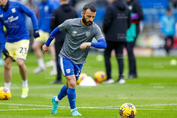 100224 - Cardiff City v Preston North End - Sky Bet Championship - Manolis Siopis of Cardiff City in the warm up