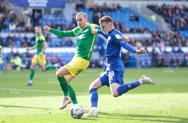 120322 Cardiff City v Preston North End, Sky Bet Championship - Alfie Doughty of Cardiff City and Brad Potts of Preston North End compete for the ball