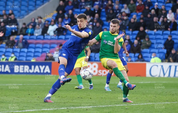 120322 Cardiff City v Preston North End, Sky Bet Championship - Jordan Hugill of Cardiff City puts the ball in the net only for the goal to be ruled out for off side