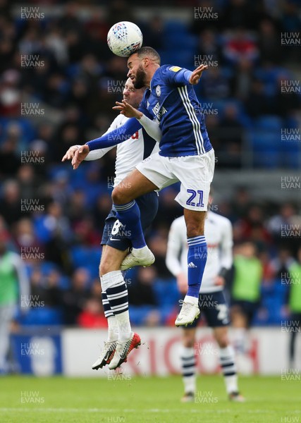 211219 - Cardiff City v Preston North End, Sky Bet Championship - Jazz Richards of Cardiff City and Alan Browne of Preston North End compete for the ball