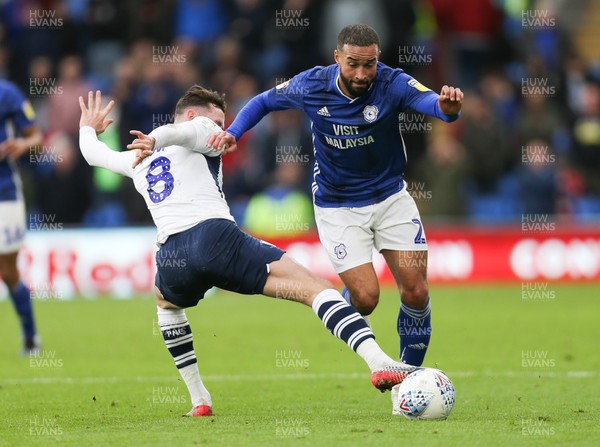 211219 - Cardiff City v Preston North End, Sky Bet Championship - Jazz Richards of Cardiff City steps out of the challenge from Alan Browne of Preston North End