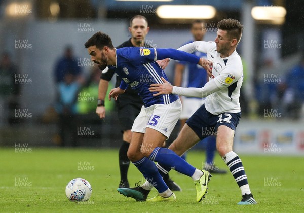 211219 - Cardiff City v Preston North End, Sky Bet Championship - Marlon Pack of Cardiff City tries to get away from Paul Gallagher of Preston North End