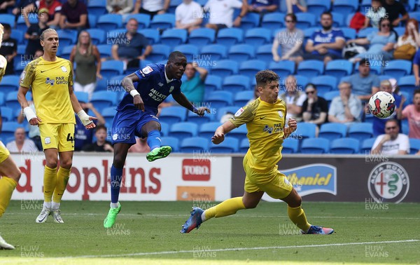 270822 - Cardiff City v Preston North End - SkyBet Championship - Andy Nkounkou of Cardiff City narrowly misses a shot at goal in the last seconds of the game