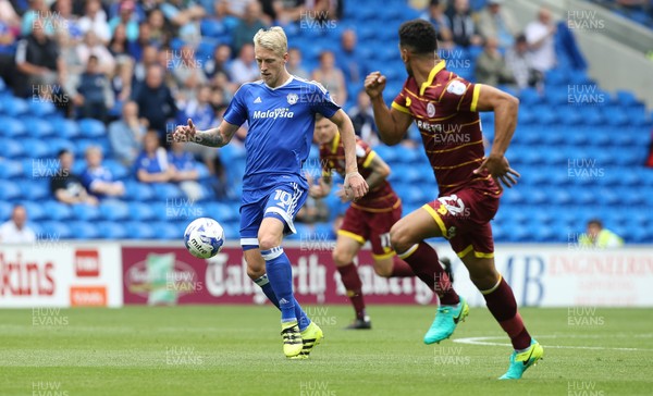 140816 - Cardiff City v Queens Park Rangers, Football League Championship - Lex Immers of Cardiff City takes on Steven Caulker of Queens Park Rangers