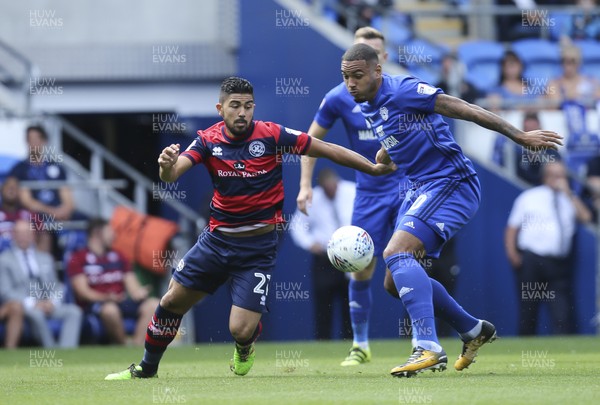 260817 - Cardiff City v Queens Park Rangers, Sky Bet Championship - Massimo Luongo of Queens Park Rangers and Kenneth Zohore of Cardiff City compete for the ball
