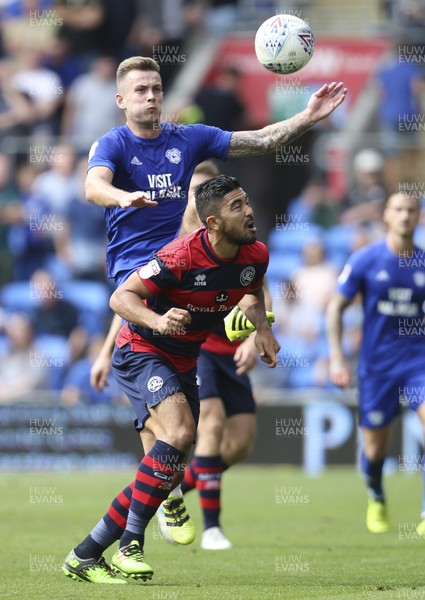 260817 - Cardiff City v Queens Park Rangers, Sky Bet Championship - Joe Ralls of Cardiff City gets above Massimo Luongo of Queens Park Rangers to win the ball