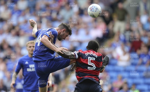 260817 - Cardiff City v Queens Park Rangers, Sky Bet Championship - Sean Morrison of Cardiff City gets above Nedum Onuoha of Queens Park Rangers to head at goal