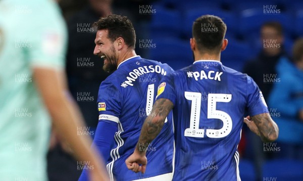 021019 - Cardiff City v Queens Park Rangers - SkyBet Championship - Sean Morrison of Cardiff City celebrates scoring a goal with team mates