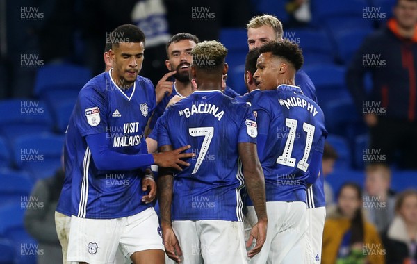 021019 - Cardiff City v Queens Park Rangers - SkyBet Championship - Marlon Pack of Cardiff City celebrates scoring a goal with team mates