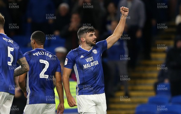 021019 - Cardiff City v Queens Park Rangers - SkyBet Championship - Callum Paterson of Cardiff City celebrates scoring their third goal with team mates