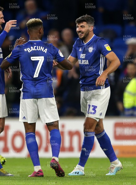 021019 - Cardiff City v Queens Park Rangers - SkyBet Championship - Callum Paterson of Cardiff City celebrates scoring their third goal with team mates