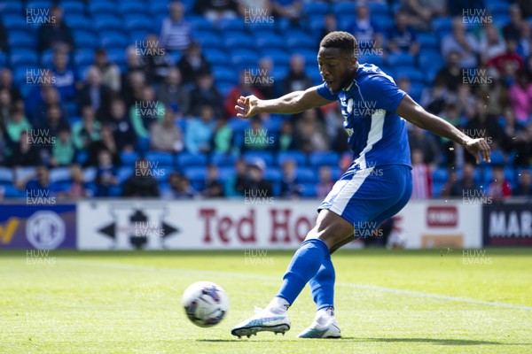 120823 - Cardiff City v Queens Park Rangers - Sky Bet Championship - Ebou Adams of Cardiff City with a shot on goal 