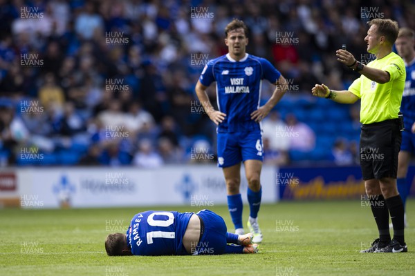 120823 - Cardiff City v Queens Park Rangers - Sky Bet Championship - Aaron Ramsey of Cardiff City reacts after a foul