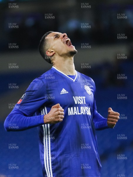 040220 - Cardiff City v Reading, FA Cup Round 4 Replay - Robert Glatzel of Cardiff City celebrates after scoring cardiff City's second goal