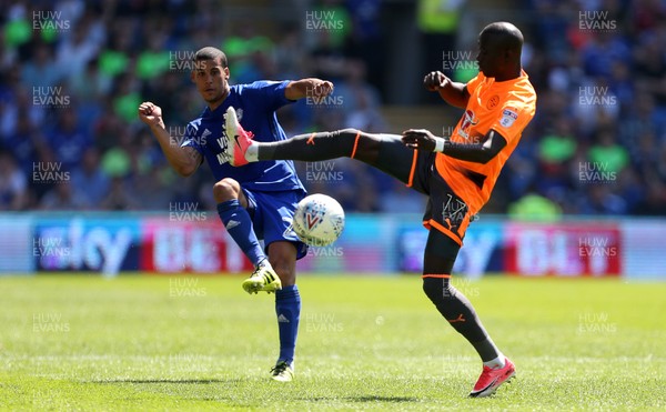 060518 - Cardiff City v Reading FC - SkyBet Championship - Lee Peltier of Cardiff City is challenged by Modou Barrow of Reading