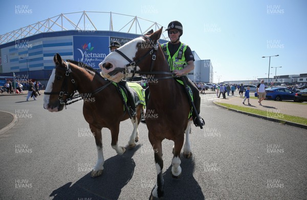 060518 - Cardiff City v Reading, Sky Bet Championship - Mounted police officers head on patrol around the stadium