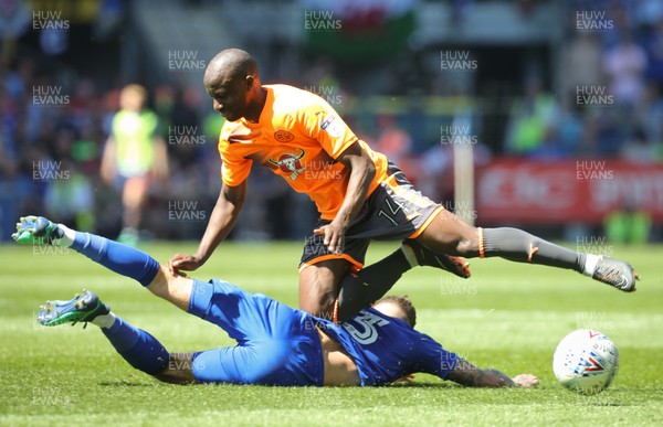 060518 - Cardiff City v Reading, Sky Bet Championship - Sone Aluko of Reading is brought down by Joe Bennett of Cardiff City