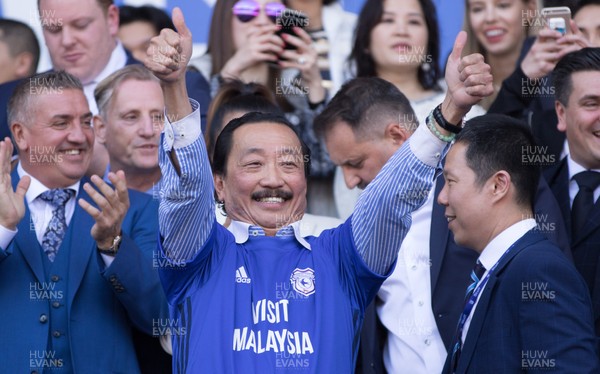 060518 - Cardiff City v Reading, Sky Bet Championship - Cardiff City owner Vincent Tan celebrates after winning promotion to the Premier League