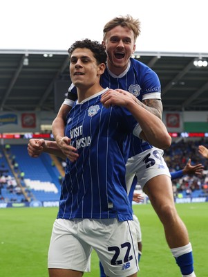 181025 - Cardiff City v Reading, EFL SkyBet League 1 - Yousef Salech of Cardiff City celebrates with Isaak Davies of Cardiff City after scoring Cardiff’s second goal