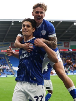 181025 - Cardiff City v Reading, EFL SkyBet League 1 - Yousef Salech of Cardiff City celebrates with Isaak Davies of Cardiff City after scoring Cardiff’s second goal