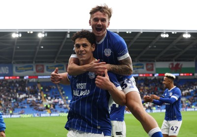 181025 - Cardiff City v Reading, EFL SkyBet League 1 - Yousef Salech of Cardiff City celebrates with Isaak Davies of Cardiff City after scoring Cardiff’s second goal