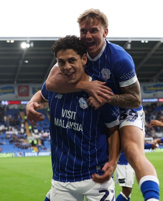 181025 - Cardiff City v Reading, EFL SkyBet League 1 - Yousef Salech of Cardiff City celebrates with Isaak Davies of Cardiff City after scoring Cardiff’s second goal