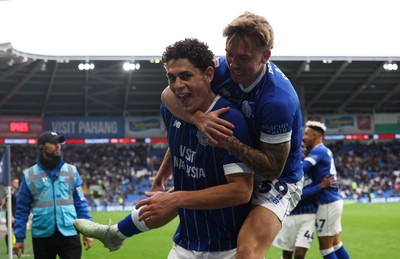 181025 - Cardiff City v Reading, EFL SkyBet League 1 - Yousef Salech of Cardiff City celebrates with Isaak Davies of Cardiff City after scoring Cardiff’s second goal