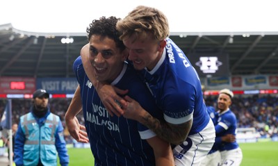181025 - Cardiff City v Reading, EFL SkyBet League 1 - Yousef Salech of Cardiff City celebrates with Isaak Davies of Cardiff City after scoring Cardiff’s second goal