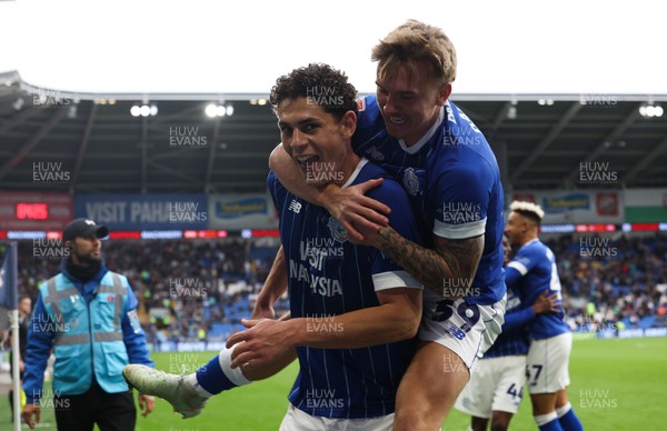 181025 - Cardiff City v Reading, EFL SkyBet League 1 - Yousef Salech of Cardiff City celebrates with Isaak Davies of Cardiff City after scoring Cardiff’s second goal