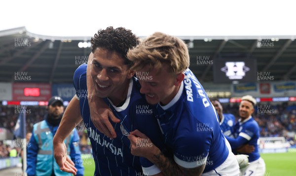 181025 - Cardiff City v Reading, EFL SkyBet League 1 - Yousef Salech of Cardiff City celebrates with Isaak Davies of Cardiff City after scoring Cardiff’s second goal