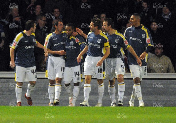 25.11.08 - Championship Football Cardiff City v Reading Cardiff's Wayne Routledge (14) is congratulated after scoring goal 