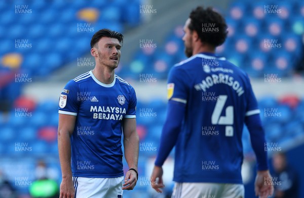 260920 - Cardiff City v Reading - SkyBet Championship - Dejected Kieffer Moore of Cardiff City and Sean Morrison
