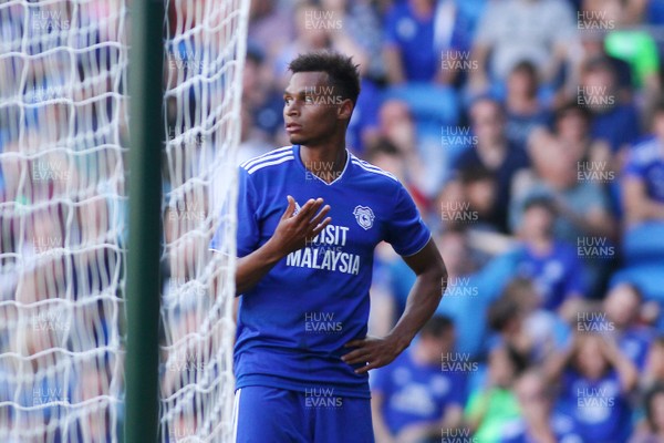 040818 - Cardiff City v Real Betis Balompie - Pre season Friendly -  Josh Murphy of Cardiff City is frustrated as his shot goes wide 