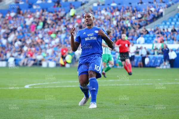040818 - Cardiff City v Real Betis Balompie - Pre season Friendly -  Kenneth Zohore of Cardiff City is frustrated at a missed chance 