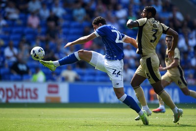 160825 - Cardiff City v Rotherham United - Sky Bet League 1 - Yousef Salech of Cardiff City goes to ground in the box after a challenge from Zak Jules of Rotherham United