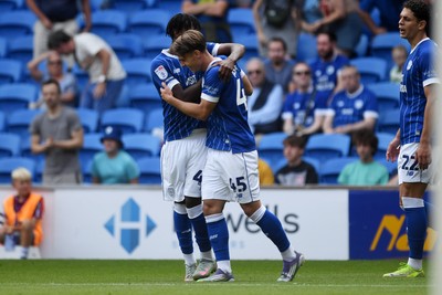 160825 - Cardiff City v Rotherham United - Sky Bet League 1 - Cian Ashford of Cardiff City celebrates scoring a goal with team mates