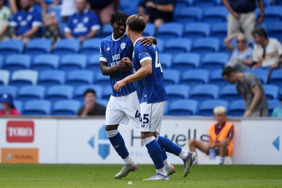 160825 - Cardiff City v Rotherham United - Sky Bet League 1 - Cian Ashford of Cardiff City celebrates scoring a goal with team mates