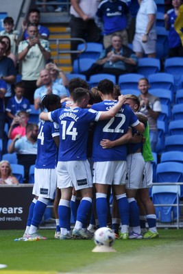 160825 - Cardiff City v Rotherham United - Sky Bet League 1 - Cian Ashford of Cardiff City celebrates scoring a goal with team mates