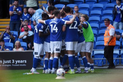 160825 - Cardiff City v Rotherham United - Sky Bet League 1 - Cian Ashford of Cardiff City celebrates scoring a goal with team mates