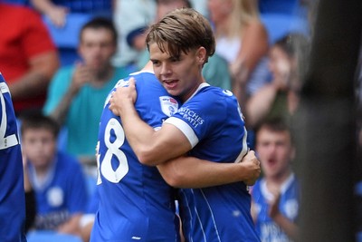 160825 - Cardiff City v Rotherham United - Sky Bet League 1 - Cian Ashford of Cardiff City celebrates scoring a goal with team mates