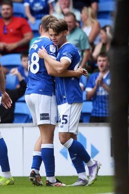 160825 - Cardiff City v Rotherham United - Sky Bet League 1 - Cian Ashford of Cardiff City celebrates scoring a goal with team mates