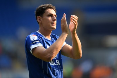 160825 - Cardiff City v Rotherham United - Sky Bet League 1 - Yousef Salech of Cardiff City applauding fans at full time
