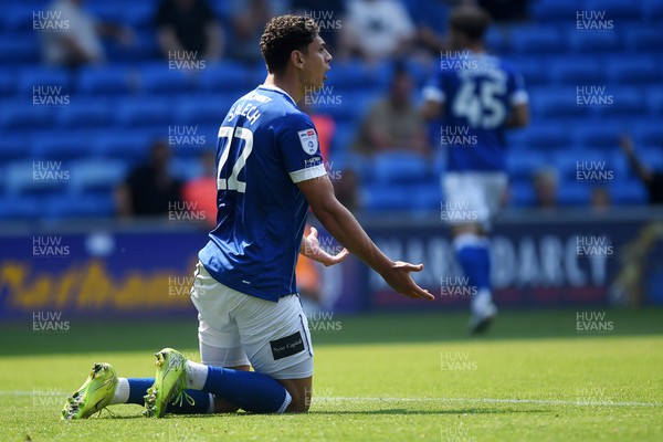 160825 - Cardiff City v Rotherham United - Sky Bet League 1 - Yousef Salech of Cardiff City goes to ground in the box after a challenge from Zak Jules of Rotherham United