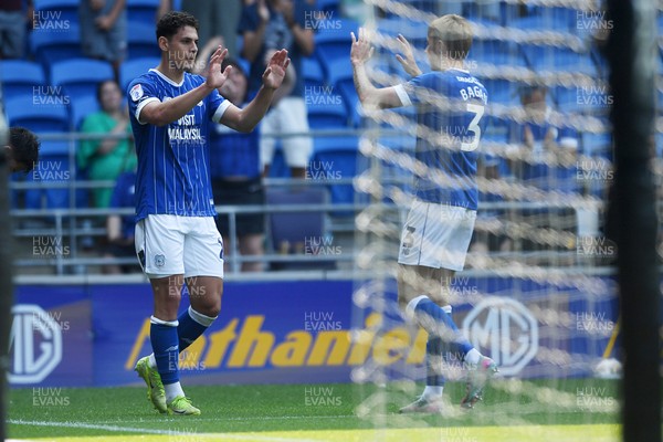 160825 - Cardiff City v Rotherham United - Sky Bet League 1 - Yousef Salech of Cardiff City scores the first goal of the game and celebrates with team mates
