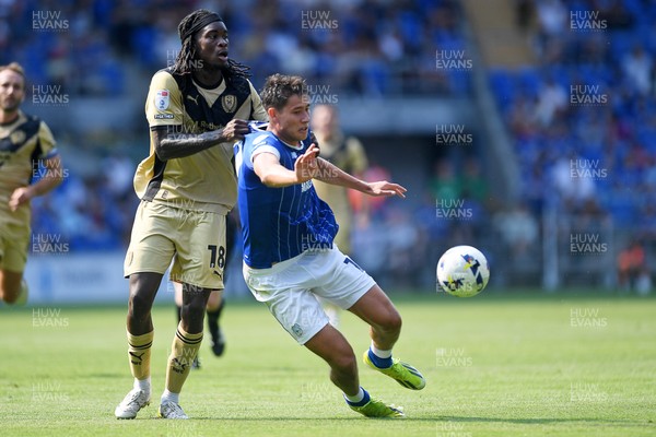160825 - Cardiff City v Rotherham United - Sky Bet League 1 - Rubin Colwill of Cardiff City is challenged by Lenny Agbaire of Rotherham United